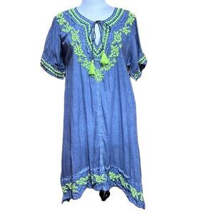 Ruby Yaya Women's Embroidered Embellished Weathered Chambray Dress Size M - NWT